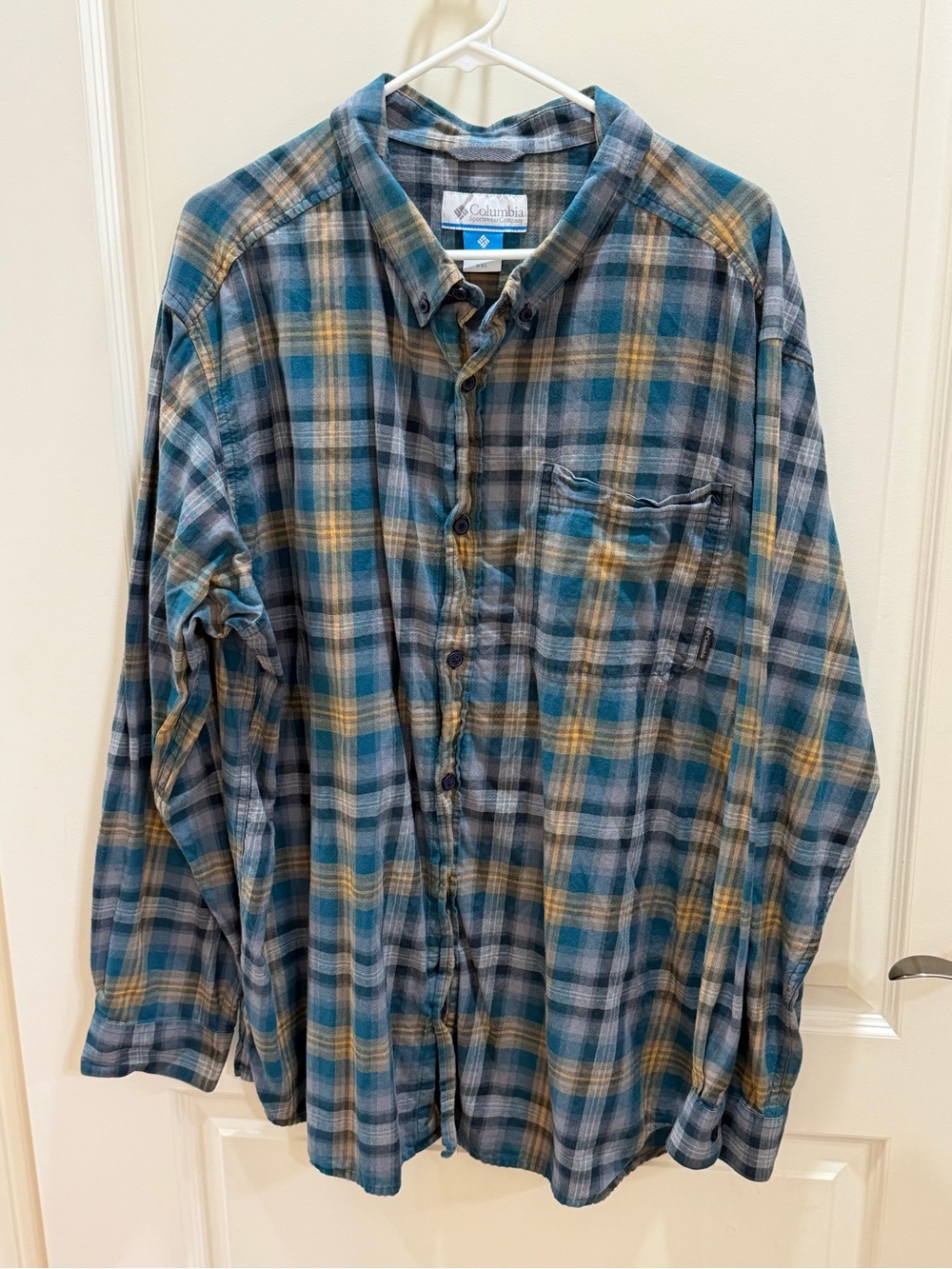 Columbia XXL Blue & Yellow Plaid Button-Up Shirt